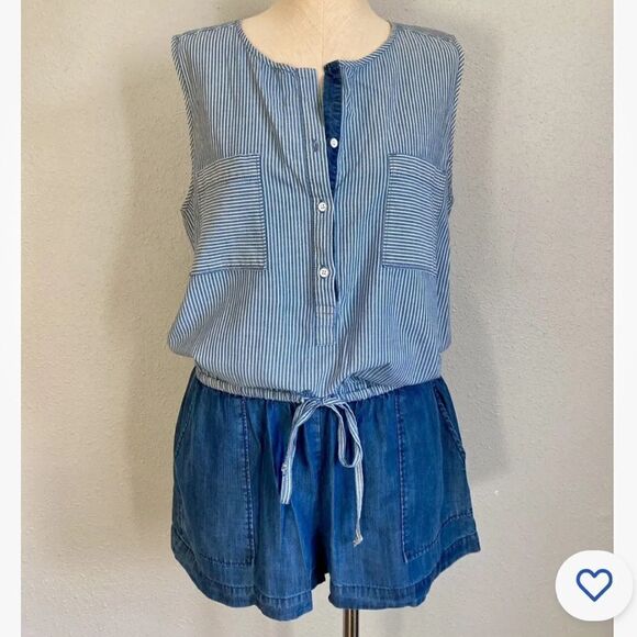 C and C California romper denim with striped denim top size small - Picture 9 of 13